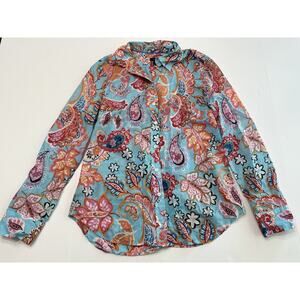 Talbots Shirt Blouse Womens Extra Small XS Paisley Casual Work Light Boho Hippie